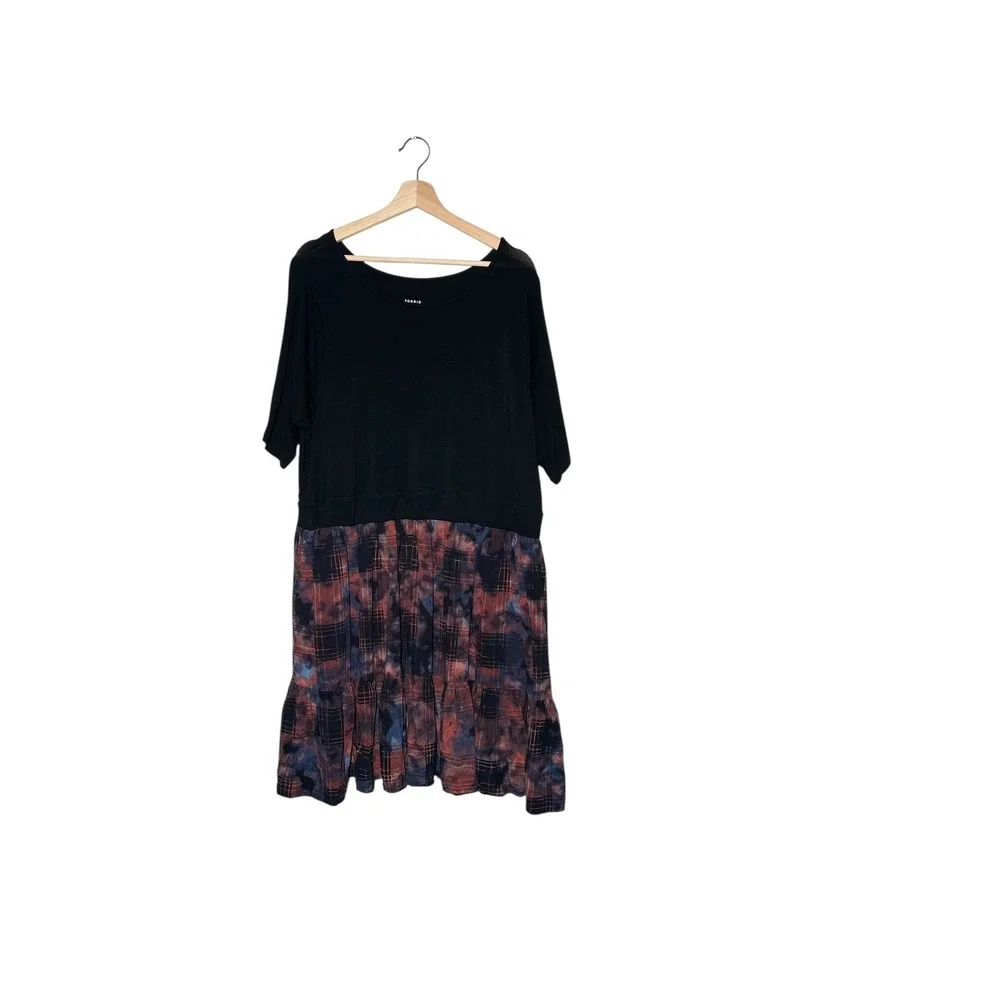Torrid Super Soft Knit Dress Size 3‎ Black Mixed Print Midi Casual Boho - Picture 2 of 7